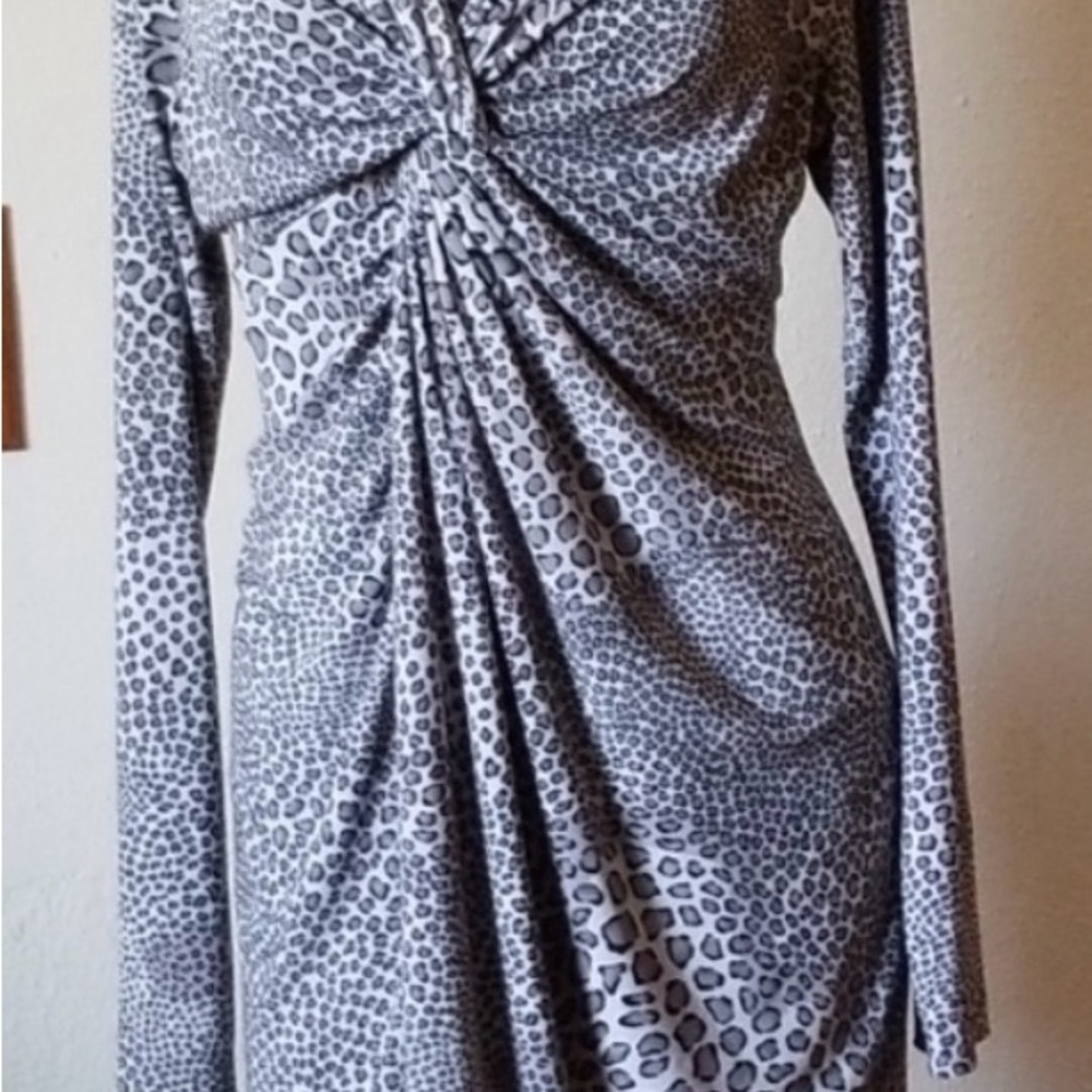 Norma Kamali Black and Gray Animal Print Long Sleeve Dress